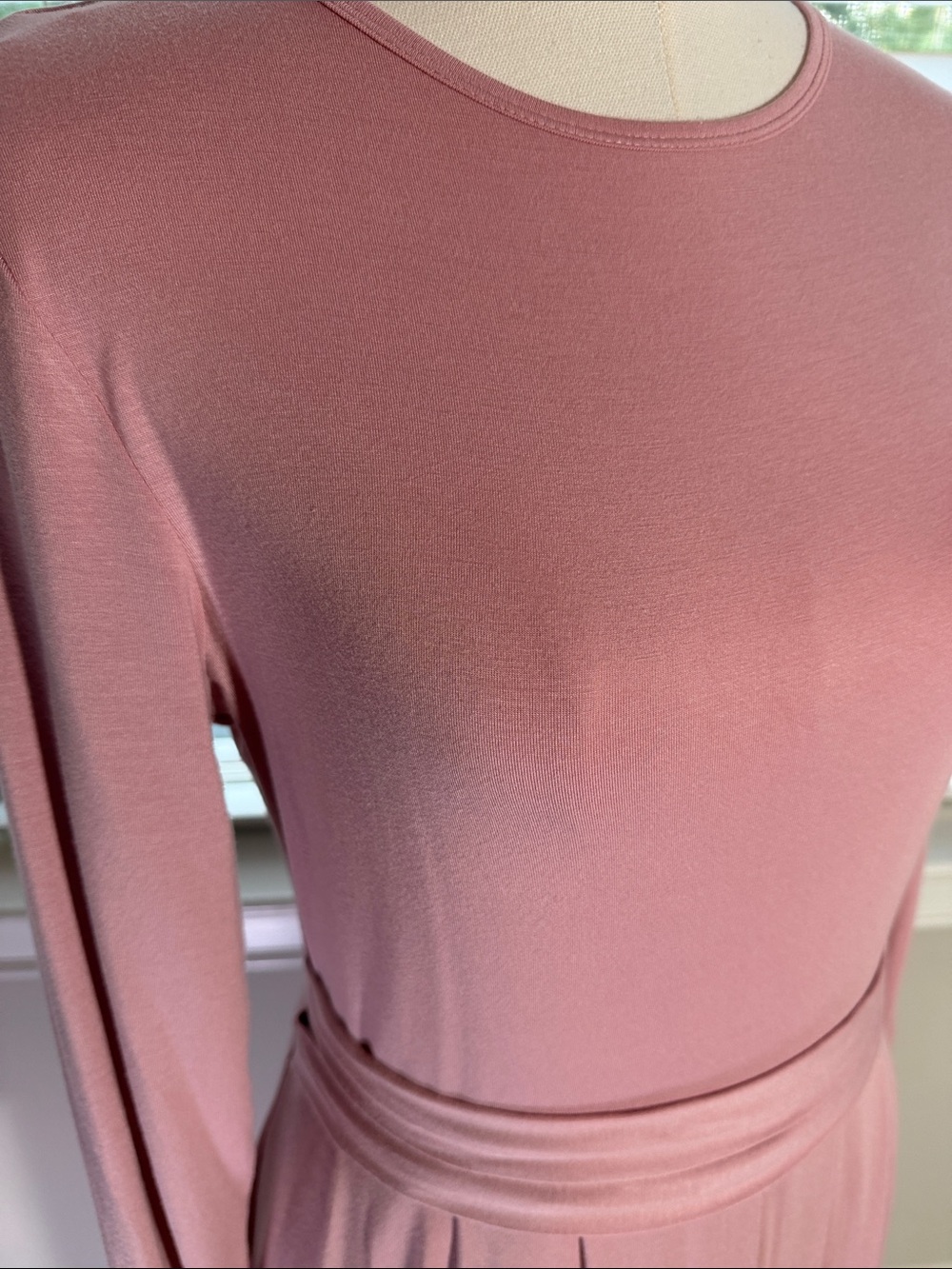 Long Sleeve Maxi Dress in Dusty Pink — Classic Crew Neck - Picture 4 of 7